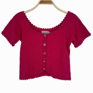 Cotton Salsa Knit Button Top Size Large Pink Cottagecore Boho Artisanal Handloom